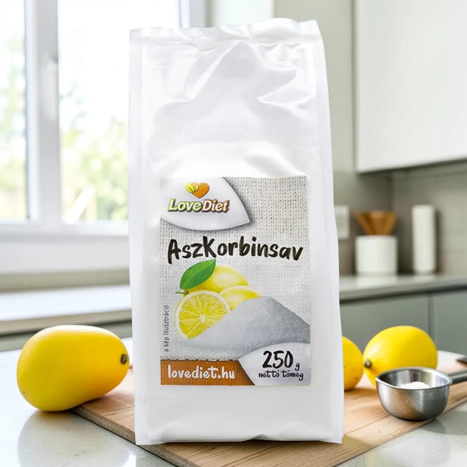 étkezési aszkorbinsav, por állagú C-vitamin, L-aszkorbinsav por, C-vitamin por 250g
