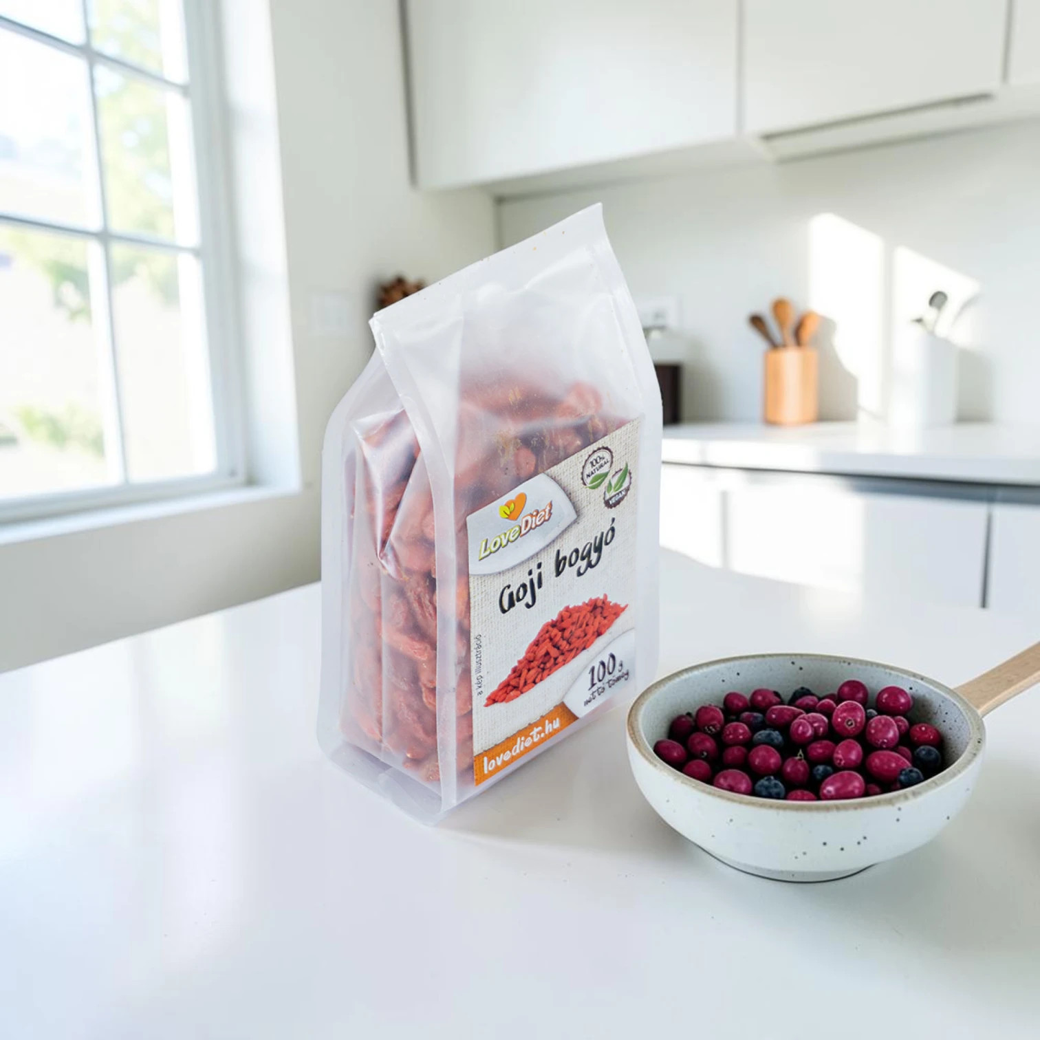 szuperfood, diétás kiegészítő, aszalt gyümölcs, goji bogyó 100g, antioxidáns forrás