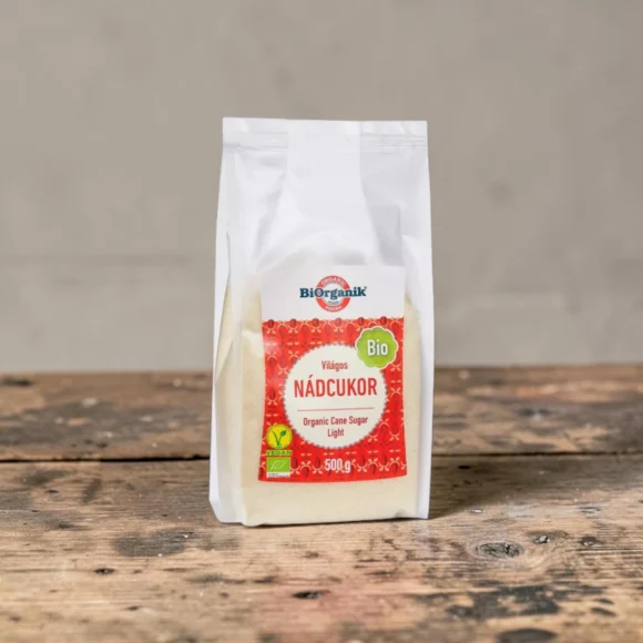 BIO világos nádcukor 500g, prémium bio édesítőszerek, finomítatlan édesítőt, organikus édesítő, növényi édesítő, nádcukor