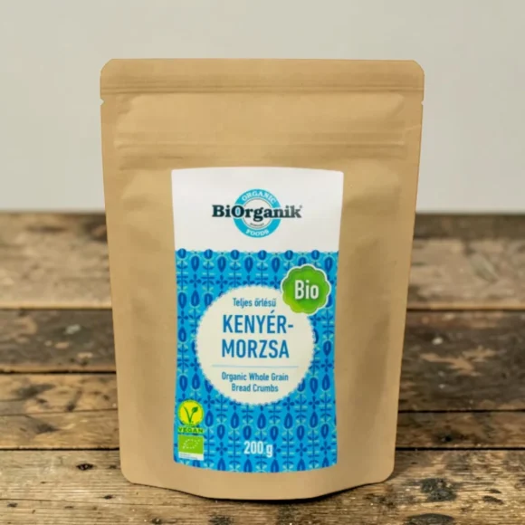 BIO kenyérmorzsa teljes őrlésű 200g, prémium bio sütési alapanyagok, teljes kiőrlésű morzsa, organikus paníralapanyag, növényi morzsa, panírmorzsát