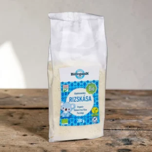 bio rizskása 200g, gluténmentes kása, mentes reggeli alapanyag, könnyen emészthető étel, hozzáadott cukormentes kása, növényi alapú táplálkozás