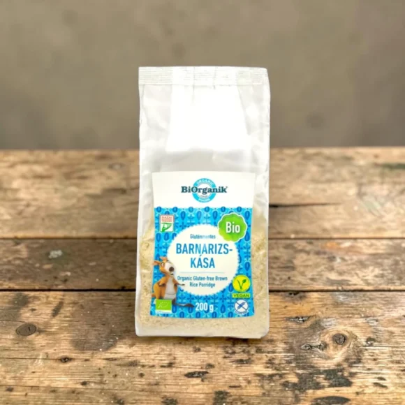bio barnarizs-kása 200g, gluténmentes kása, mentes reggeli alapanyag, könnyen emészthető étel, hozzáadott cukormentes kása, növényi alapú táplálkozás