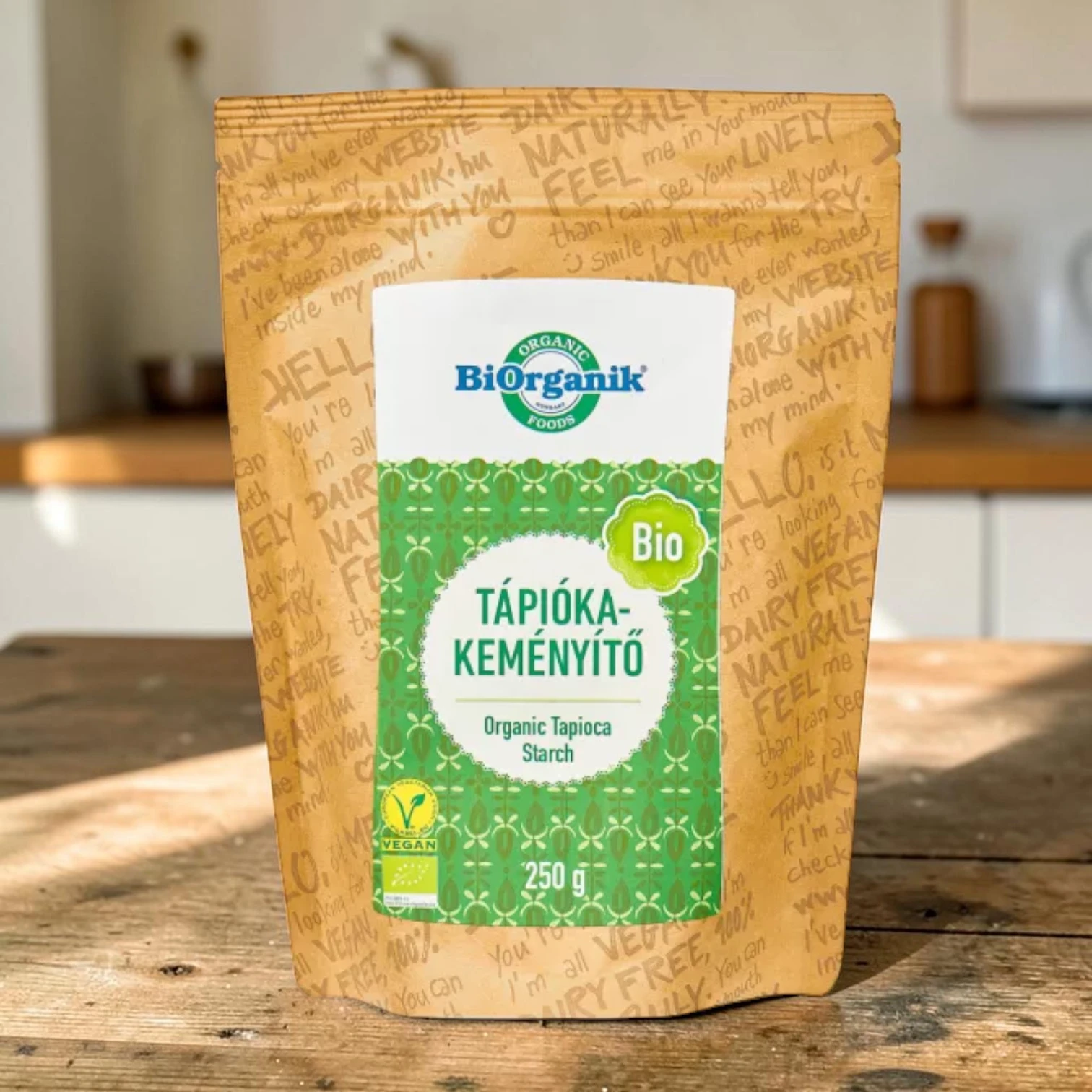 BIO tápiókakeményítő 250g, prémium bio lisztalternatívák, organikus keményítőt, bio termék, növényi alapanyag, tiszta manióka keményítő