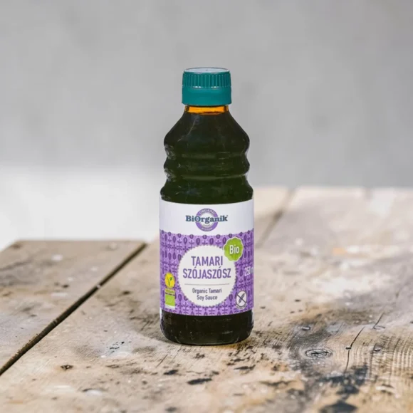 BIO tamari (szójaszósz) 250ml, prémium bio szószok, tiszta japán szószt, bio ízesítő, növényi alapanyag, búza nélküli szójaszósz