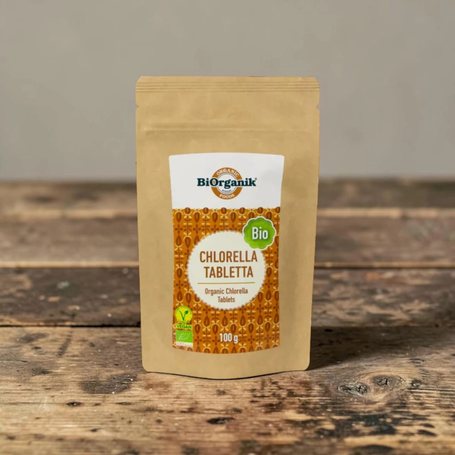 BIO chlorella alga tabletta 100g, prémium bio szuperélelmiszerek, laktózmentes chlorella tabletta, vegán chlorella alga, növényi szuperélelmiszer, finom tiszta bio chlorella alga tabletta