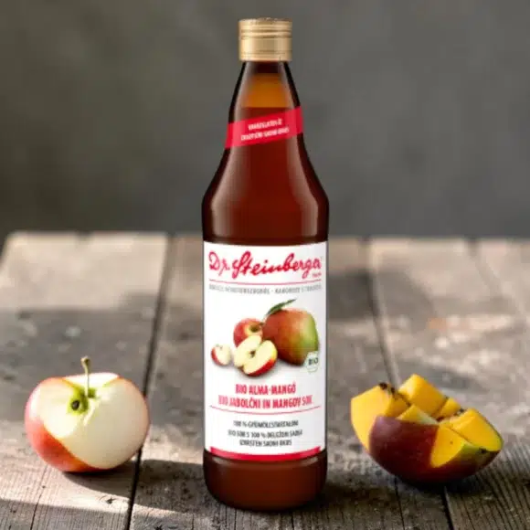 bio gyümölcslé, gluténmentes direktlé, Dr. Steinberger 750 ml, mentes gyümölcslé, funkcionális ital, mangóvelő, bio alma