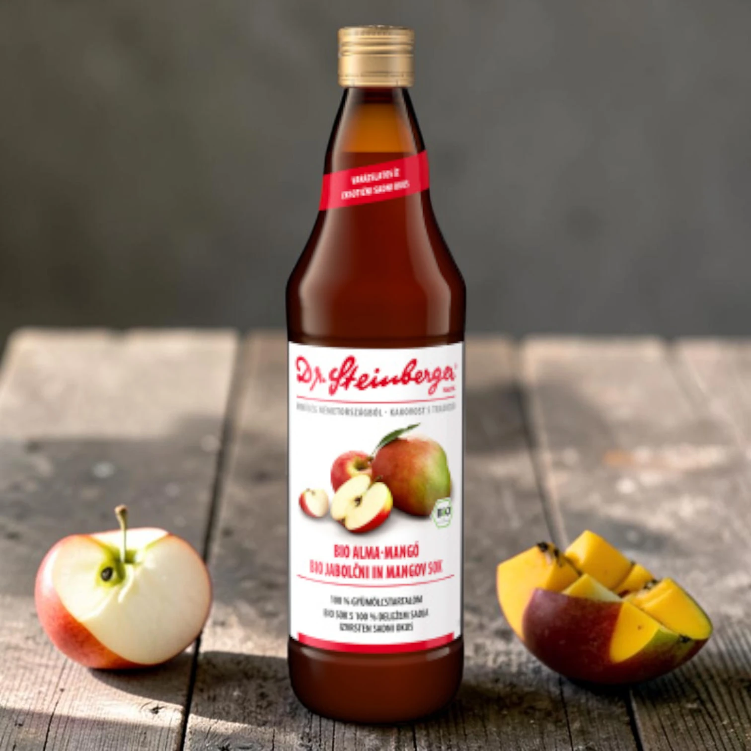 bio gyümölcslé, gluténmentes direktlé, Dr. Steinberger 750 ml, mentes gyümölcslé, funkcionális ital, mangóvelő, bio alma