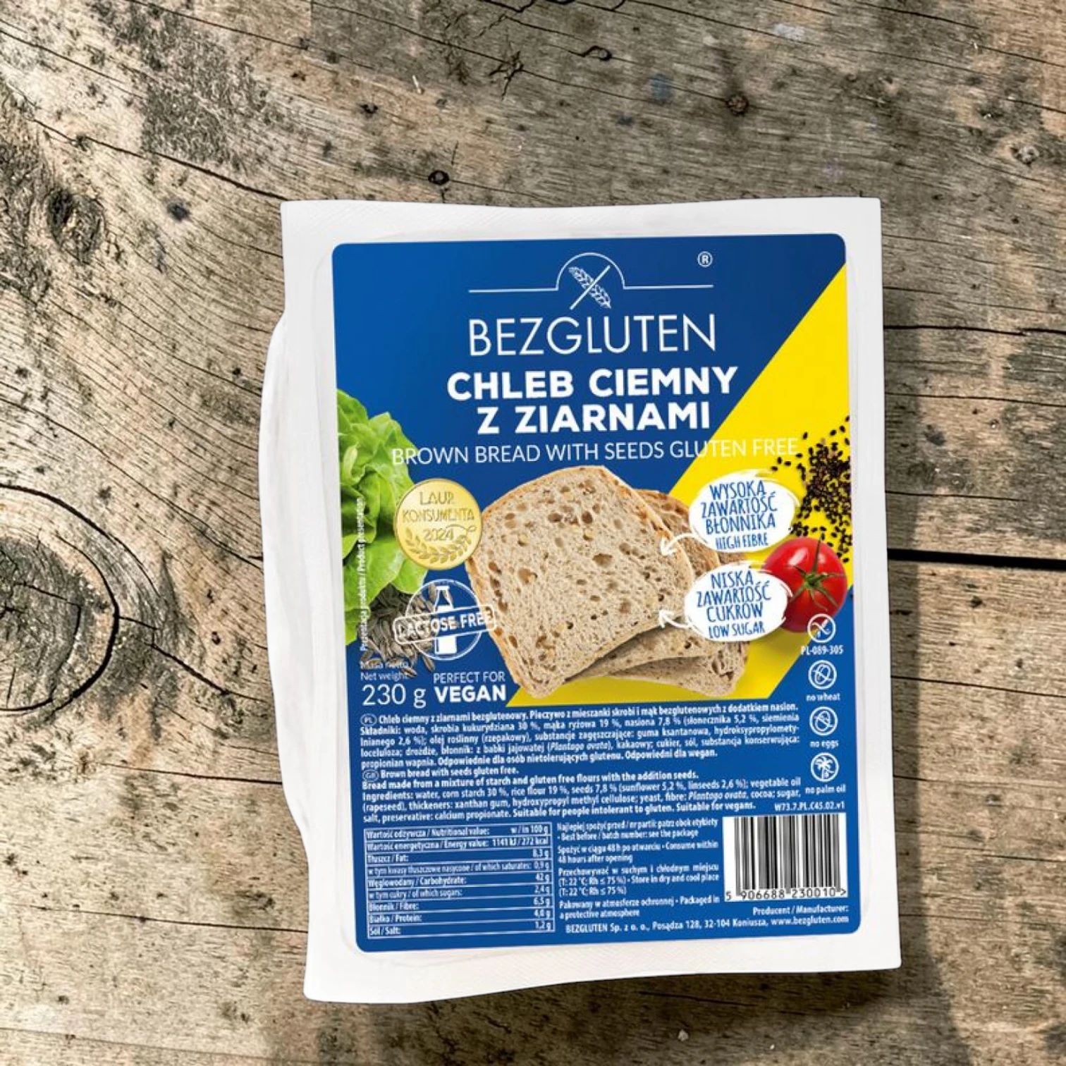 gluténmentes barna kenyér, diétás alapanyag, mentes pékáru, rostban gazdag kenyér, magvas mentes kenyér, gluténmentes szeletelt kenyér, BG 230g