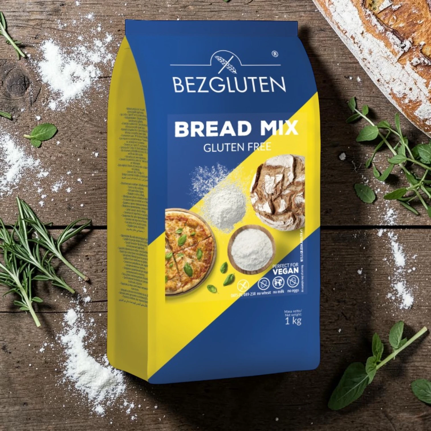 gluténmentes lisztkeverék, diétás alapanyag, mentes sütési alapanyag, gluténmentes kenyérliszt, mentes kenyér recept alap, BG 1000g, gluténmentes házi kenyér