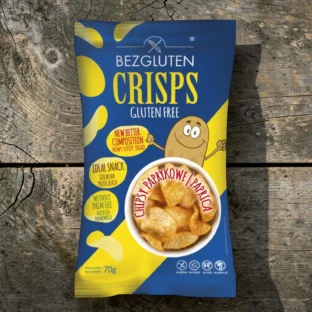 gluténmentes chips, diétás alapanyag, mentes snack, paprikás mentes chips, PKU chips, alacsony fehérjetartalmú snack, BG 70g