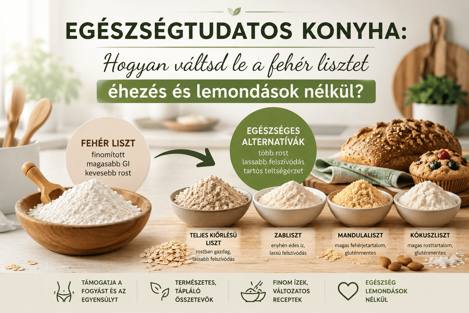 egészséges életmód, tudatos táplálkozás, reformkonyha, alternatív lisztek, reformlisztek, gluténmentes lisztek, életmódváltás