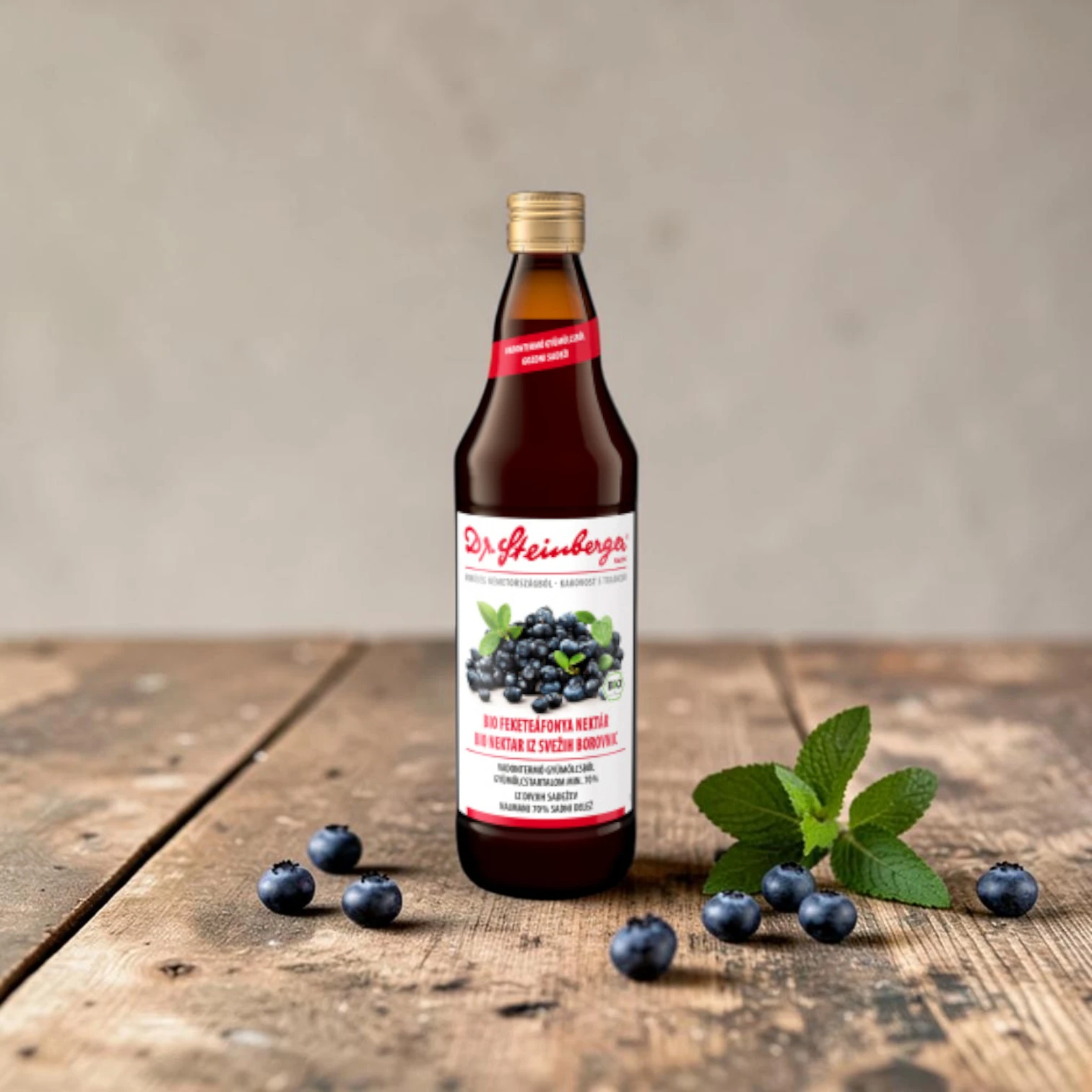 bio gyümölcslé, gluténmentes direktlé, Dr. Steinberger 750 ml, mentes gyümölcslé, funkcionális ital, fekete áfonya hatása, bio nektár
