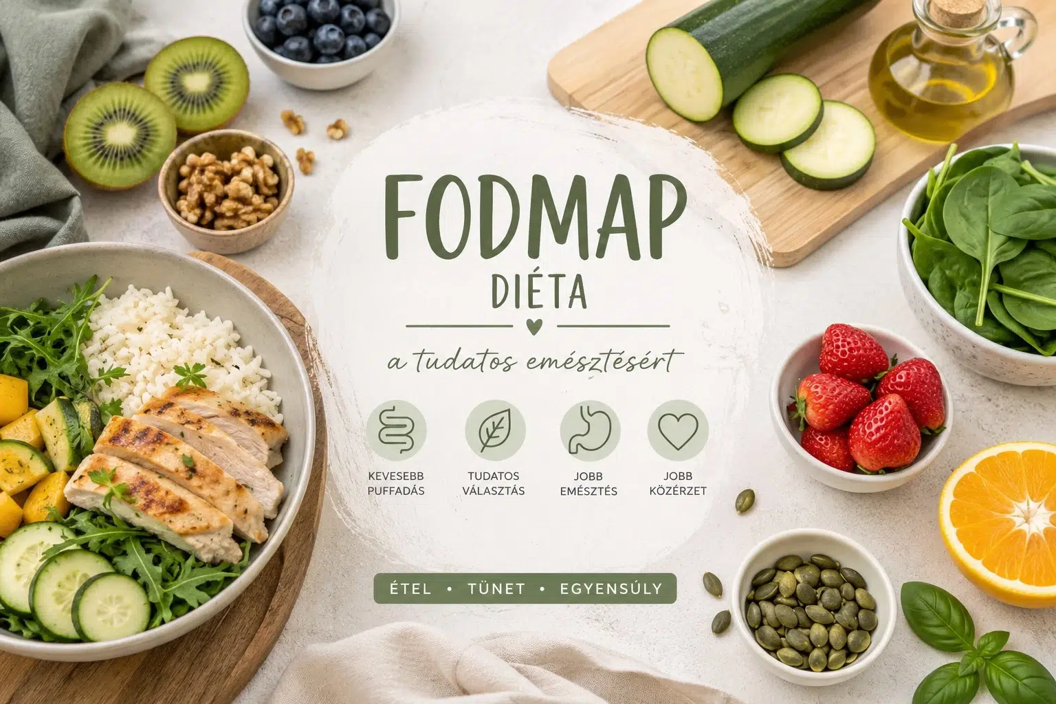 FODMAP diéta, IBS kezelés, emésztési zavarok, alacsony FODMAP élelmiszerek, gluténmentes, laktózmentes