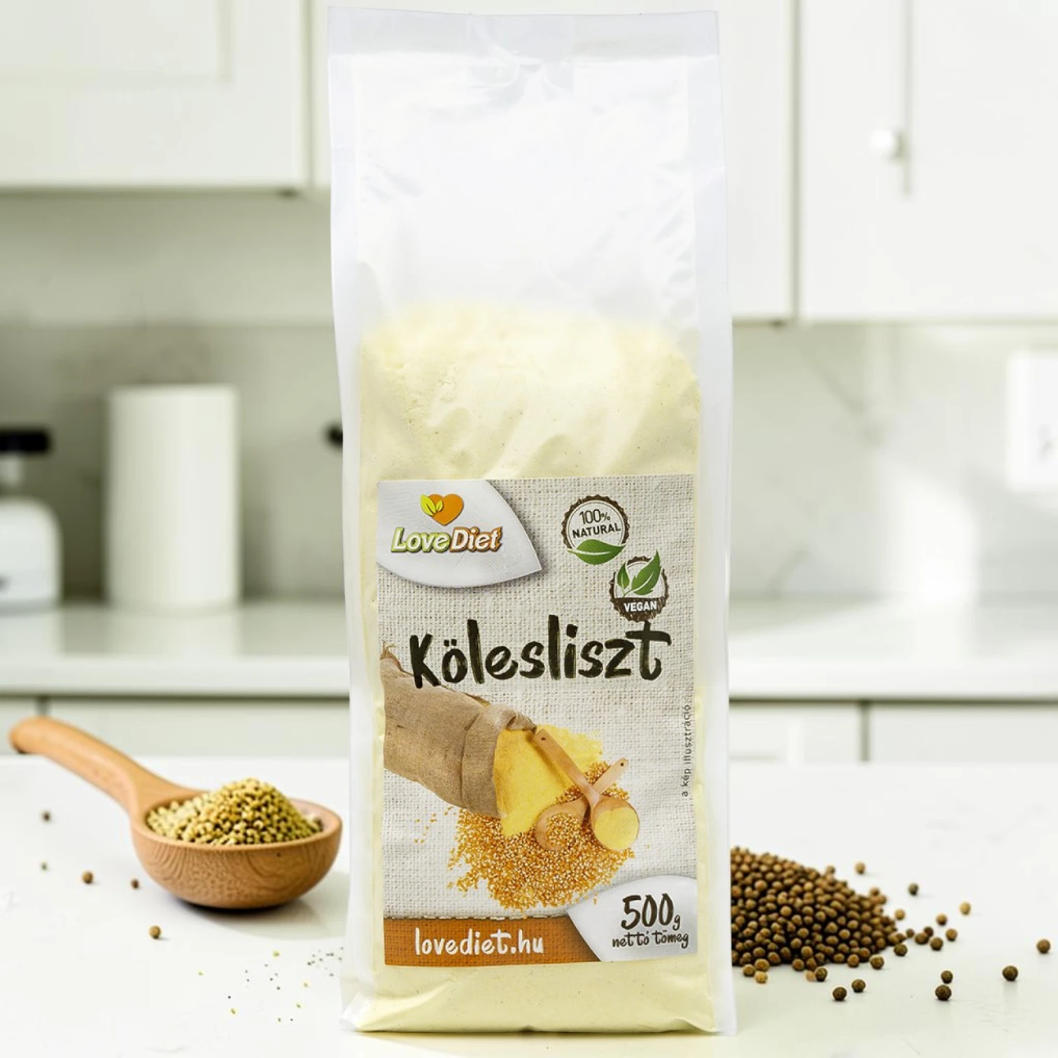 kölesliszt, diétás alapanyag, mentes liszt, kölesliszt 500g, lúgosító liszt