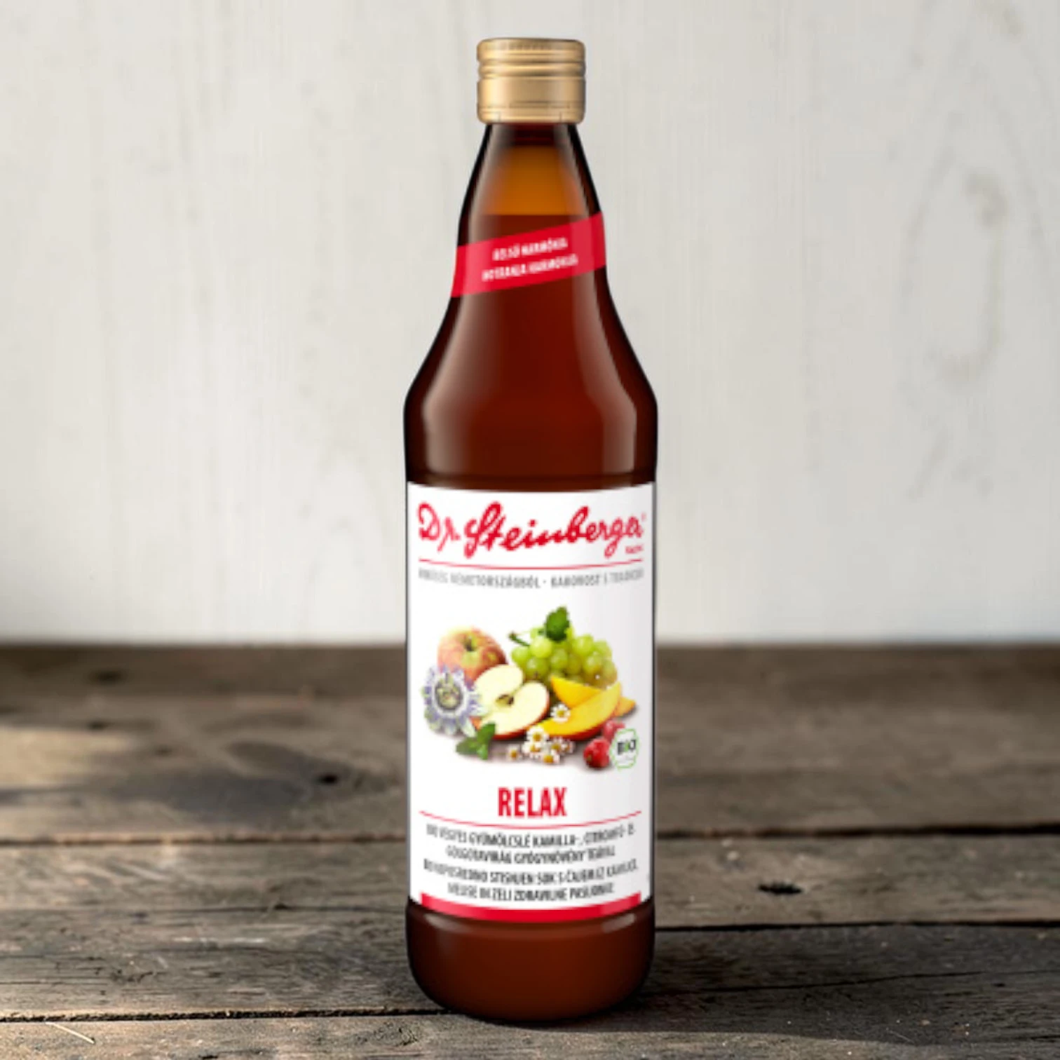 nyugtató gyógynövények, bio gyümölcslé, gluténmentes direktlé, Dr. Steinberger 750 ml, mentes gyümölcslé, funkcionális ital, golgotavirág és citromfű