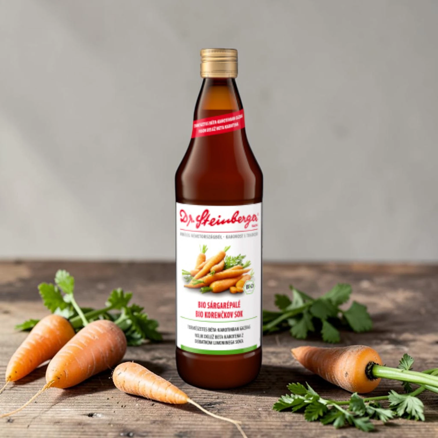 bio zöldséglé, gluténmentes direktlé, Dr. Steinberger 750 ml, mentes gyümölcslé, funkcionális ital, tejsavas erjesztésű lé, béta-karotin ital