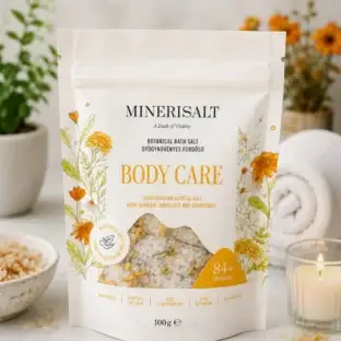 Minerisalt body care fürdősó 100g használata, prémium gyógynövényes fürdősó, gyógynövényes fürdősó, természetes fürdősó, bőrápoló fürdősó, vegán fürdősó
