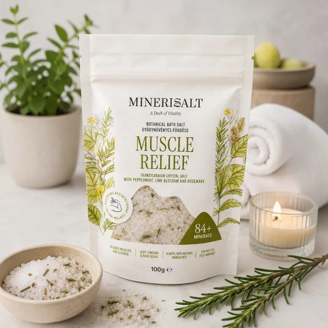 izomlazító fürdősó, erdélyi kristálysó, vegán fürdősó, sportolás utáni fürdősó, gyógynövényes fürdősó, izomregeneráló fürdősó