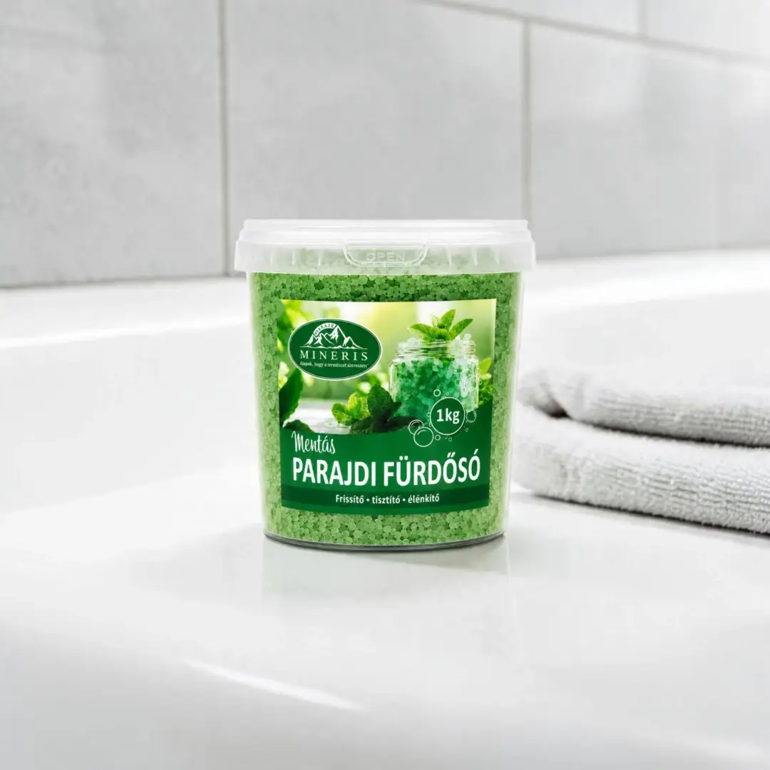 mentás fürdősó, frissítő fürdősó, erdélyi kristálysó, vegán fürdősó, hűsítő fürdősó, családi fürdősó